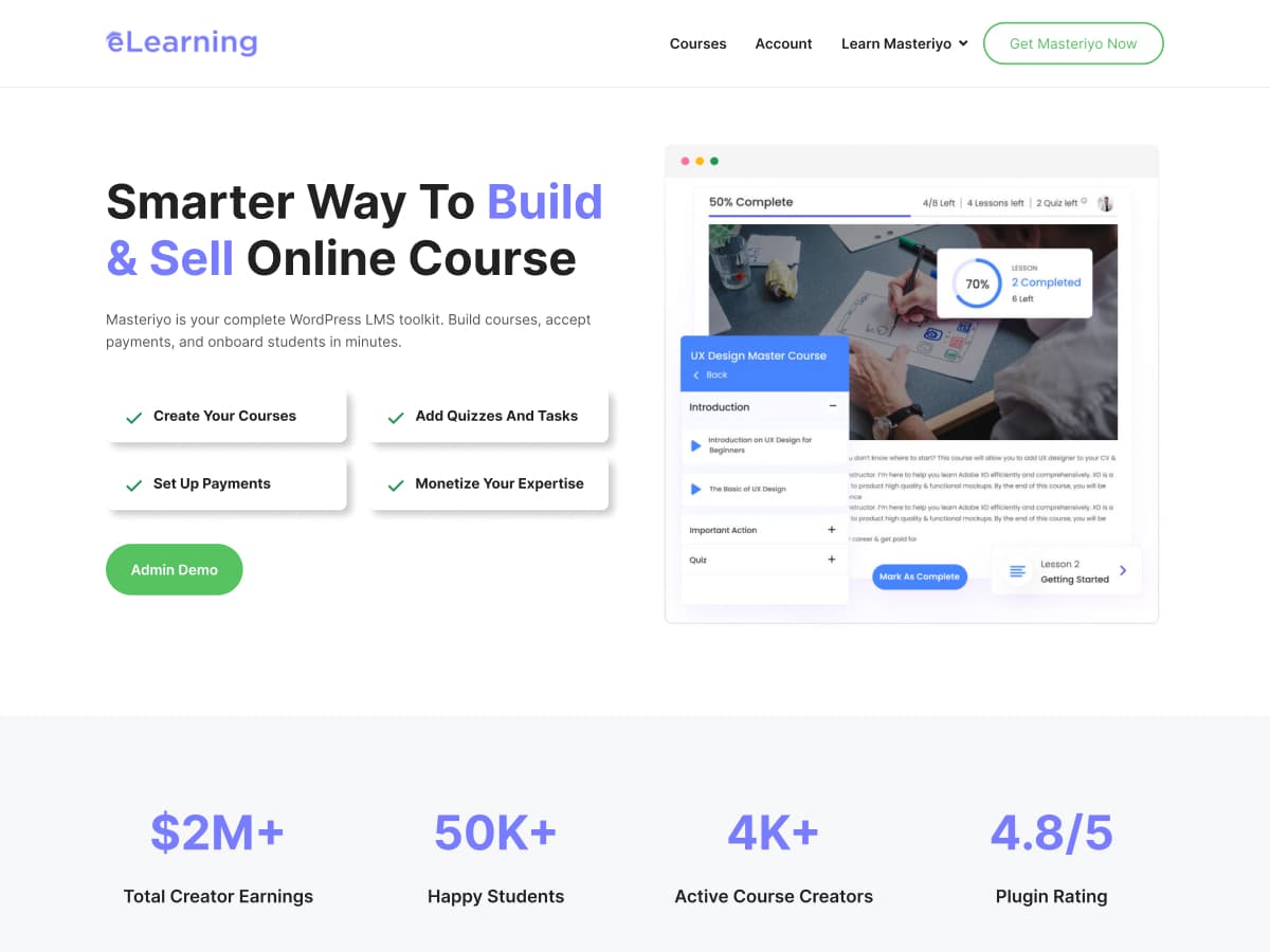 eLearning WordPress theme homepage